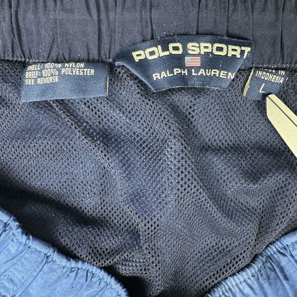Y2K Polo Ralph Lauren Swim Trunks Spellout L Blue 7 Inseam Lined Sport Vintage - Picture 3 of 11